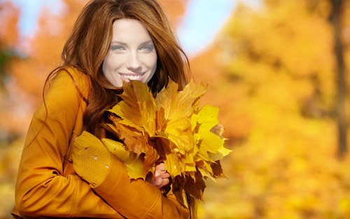 Шаблон для фотошопа - Милая рыжеволосая девушка осень