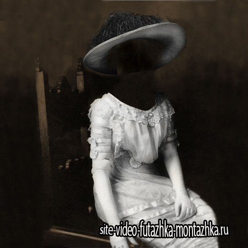 Женский шаблон - Дама в белом платье и шляпе портрет
