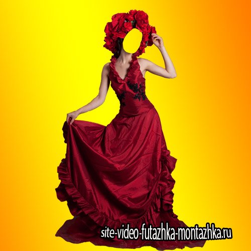Шаблон для фотошопа - Красное платье для девушек