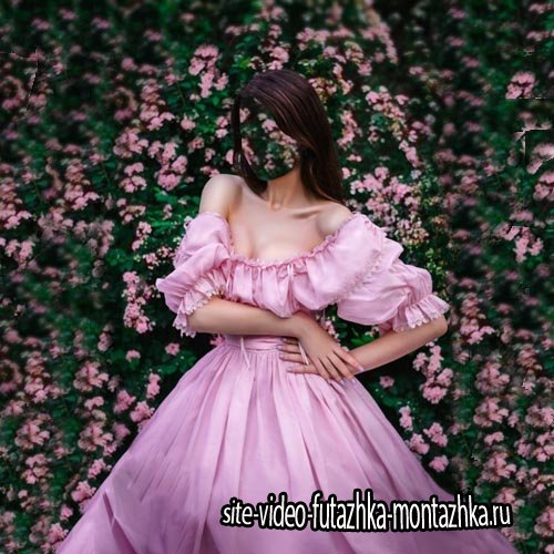 Шаблон psd женский - В розовом платье среди цветов