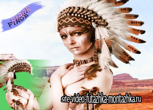 Многослойный шаблон для фотошоп - Девушка индейского племени
