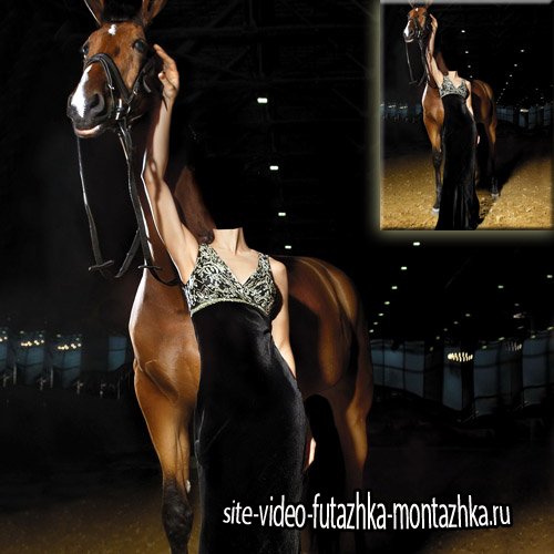 Женский шаблон - С лошадью в черном вечернем платье