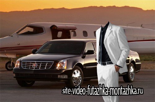 Шаблон для Photoshop - Богатый бизнесмен у частного самолета