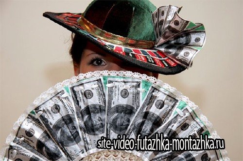 Женский шаблон - С веером и в шляпе из долларов