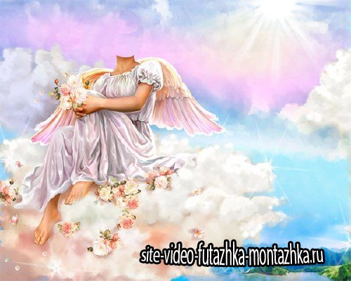 Шаблон для девушек - Ангел на небе с цветочками