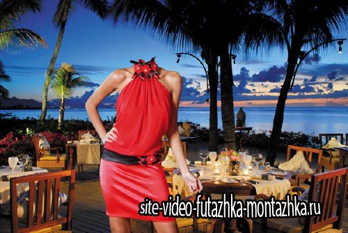 Шаблон для фотошопа - Морской вечер - в красном платье