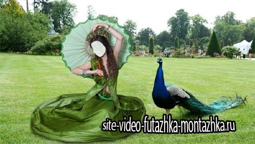 Женский фото шаблон - На отдыхе в зеленом платье и зонтом