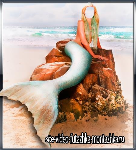 Женский шаблон для фотошопа - Русалочка на берегу моря