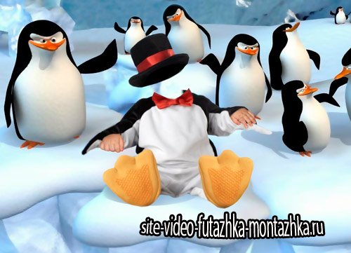 Шаблон для фото - Пингвиненок с друзьями