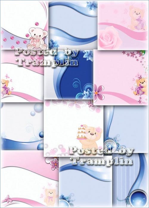 Подборка фонов  для фото альбомов и портфолио – Голубые и розовые с мишкой
