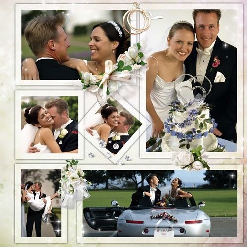 Свадебная рамка-коллаж для фото – Розы, кольца, банты, алмазы