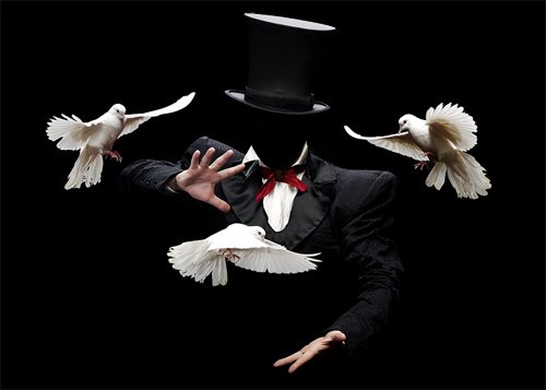 Шаблон для фото - Фокусник-иллюзионист с голубями