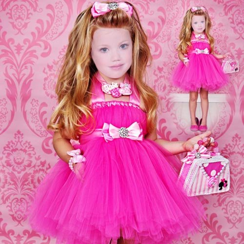 Шаблон для фото - Кукла в пышном розовом наряде