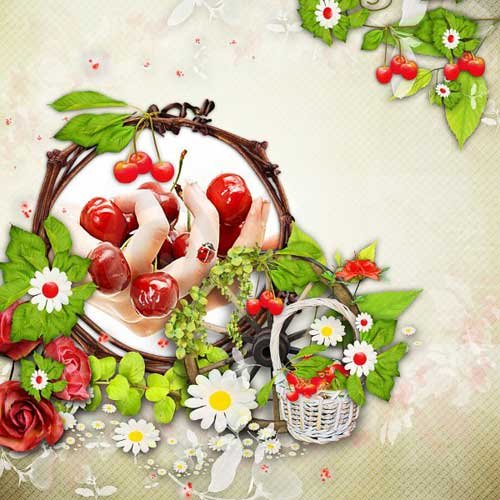 Цветочно-ягодный скрап-комплект - Вишня-вишенка
