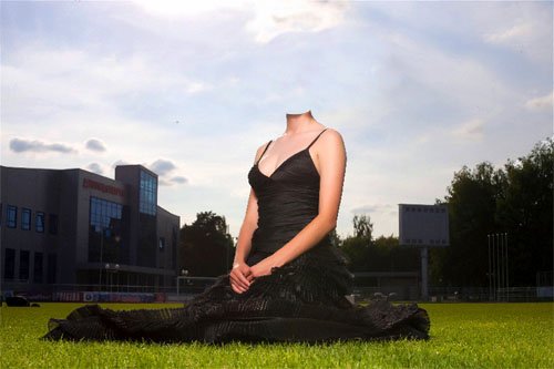 Шаблон женский - Девушка на лужайке в вечернем платье