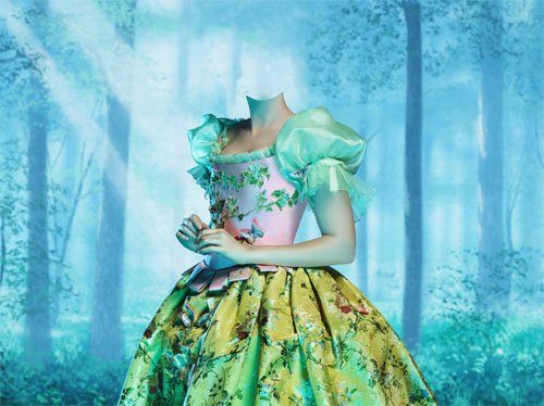Женский шаблон - Милая Белоснежка в платье в сказочном лесу