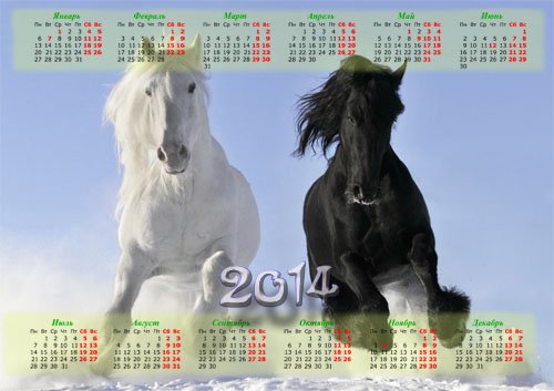 Красивый календарь - Красивые лошади инь и янь