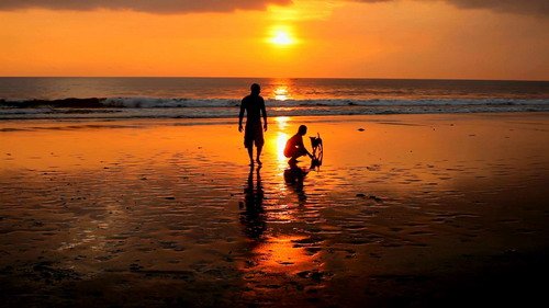 Couple playing on beach with dog at sunset in bali - Footage (Shutterstock)