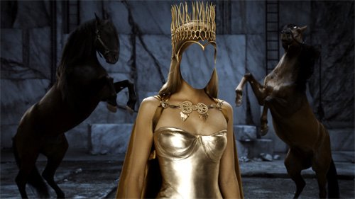 Шаблон для photoshop - Принцесса с короной на фоне лошадок