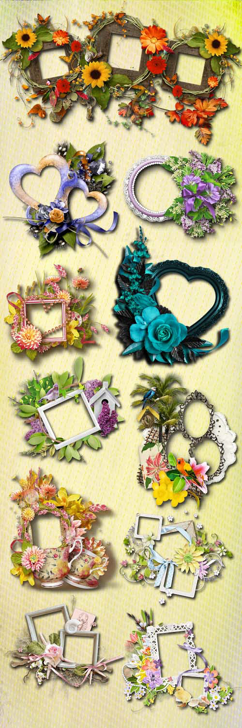 Bright Floral Frames PNG Files