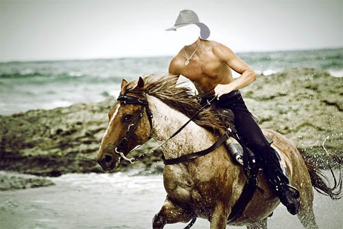 Шаблон для Photoshop - Прогулка по берегу на коне