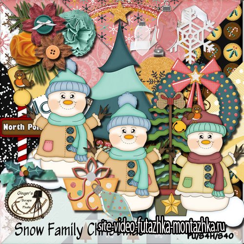 Scrap Set - Snow Family Christmas PNG and JPG Files