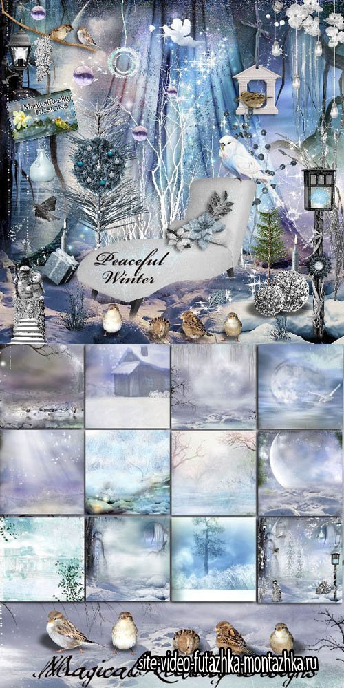 Scrap Kit - Peacceful Winter PNG and JPG Files