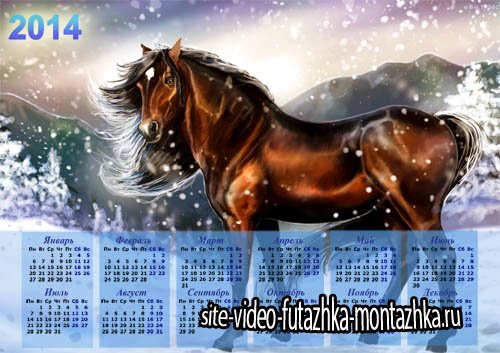 Календарь 2014 - Красивая лошадь в снежном лесу