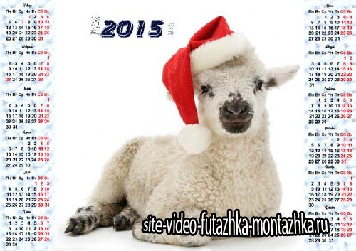 Календарь на 2015 год - Маленькая овечка в шапке новогодней