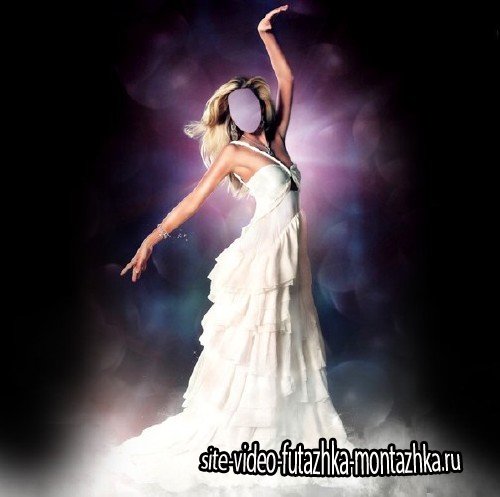 Шаблон для фотошопа - Стройная девушка в шикарном белом платье