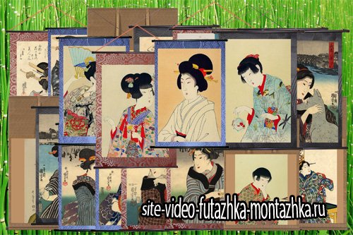 Клипарт Панно-свитки с портретами японских красавиц 